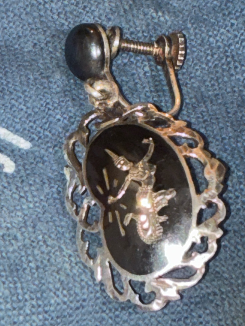 Vintage Silver 925 Retro Black Cameo- Single Earring or Necklace Siam - Picture 4 of 7
